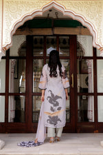 Thumbnail for Vaasva Women Grey Tabby Slik Print & Embroidered Kurta, Pant & Dupatta Straight - Distacart