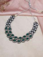 Thumbnail for Green Stone Kundan Neckpiece with Grey Stones (Grey) - Ruby Raang - Distacart