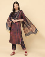 Thumbnail for Varanga Women Brown Viscose Rayon Printed Regular Kurta With Trousers & Dupatta - Distacart