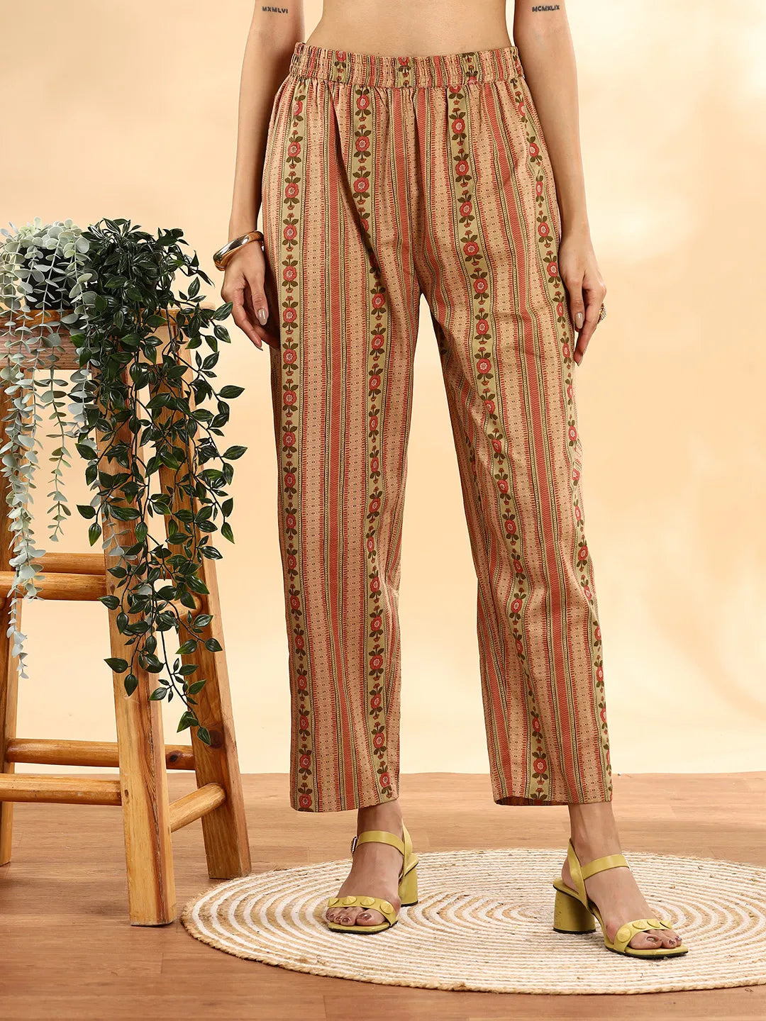 Yufta Peach Floral Print Sequins Work Anarkali Kurta And Trouser With Dupatta Set - Distacart