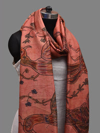 Thumbnail for Peach Kalamkari Hand Painted Kanchipuram Silk Handloom Dupatta with Birds Design - Global Threads - Distacart