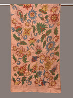 Thumbnail for Peach Kalamkari Hand Painted Sico Stole with Floral and Birds Design - Global Threads - Distacart