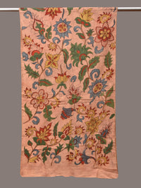 Thumbnail for Peach Kalamkari Hand Painted Sico Stole with Floral and Birds Design - Global Threads - Distacart