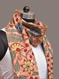 Thumbnail for Peach Kalamkari Hand Painted Sico Stole with Floral Design - Global Threads - Distacart