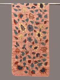 Thumbnail for Peach Kalamkari Hand Painted Sico Stole with Floral Design - Global Threads - Distacart