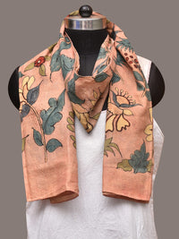 Thumbnail for Peach Kalamkari Hand Painted Sico Stole with Floral Design - Global Threads - Distacart