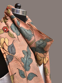 Thumbnail for Peach Kalamkari Hand Painted Sico Stole with Floral Design - Global Threads - Distacart