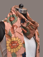Thumbnail for Peach Kalamkari Hand Painted Sico Stole with Floral Design - Global Threads - Distacart