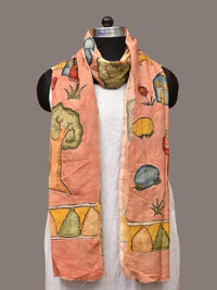 Thumbnail for Peach Kalamkari Hand Painted Sico Stole with Village Theme Design - Global Threads - Distacart