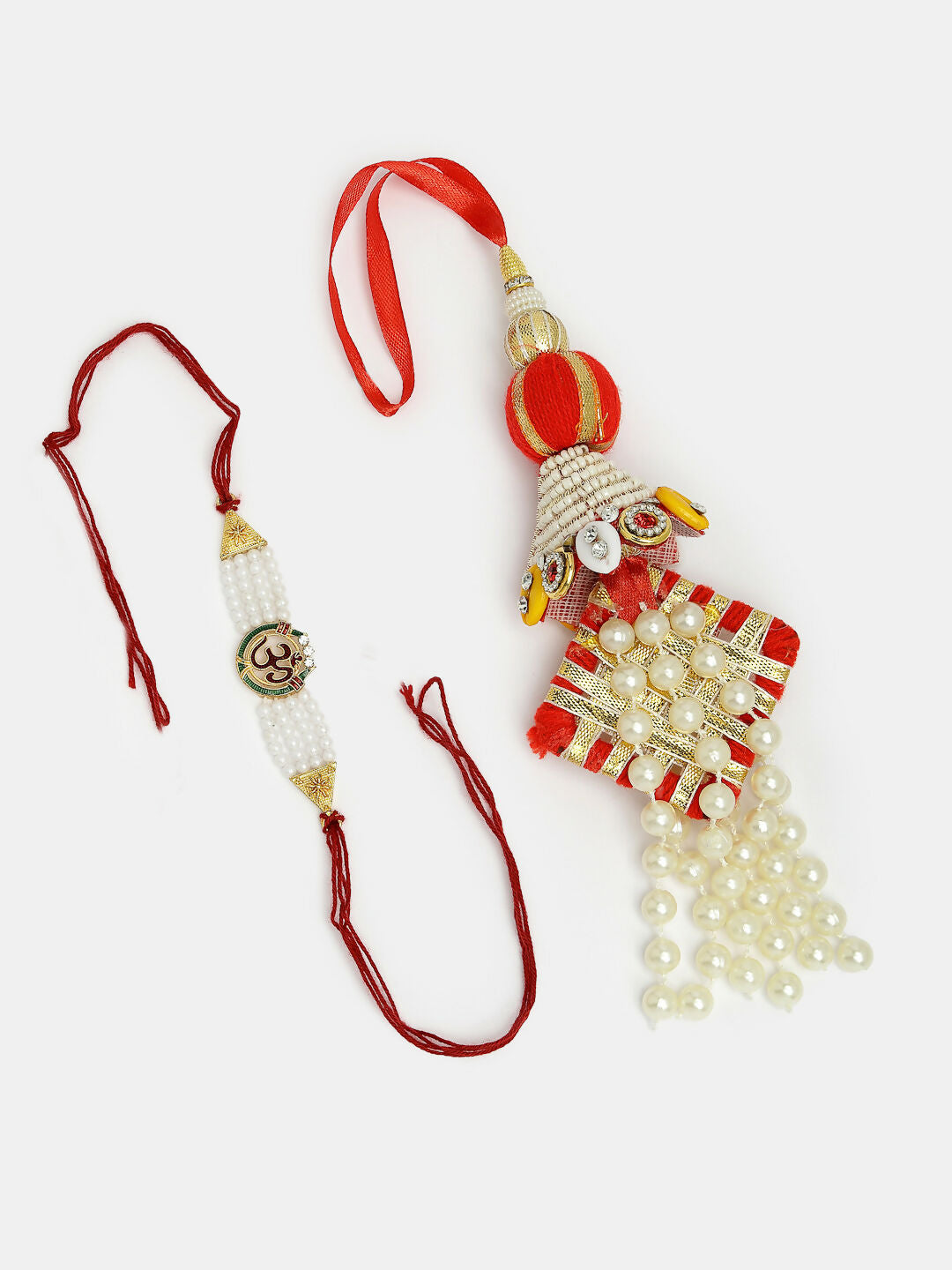 NVR Women & Men Set of 2 White Pearl Bhaiya Bhabhi Rakhi With Roli Chawal & Chocolate - Distacart