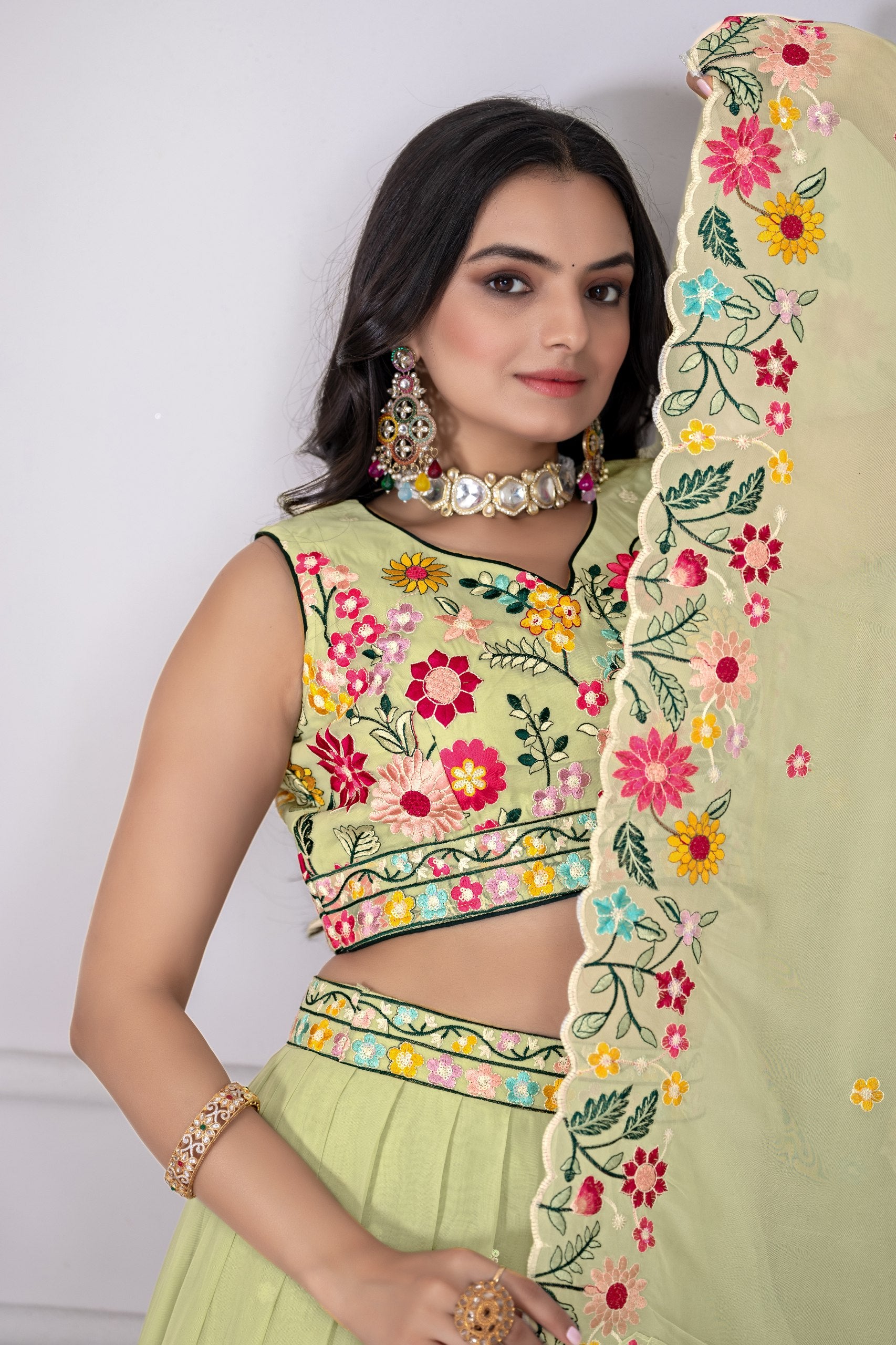 DEIANA'S Heavy Embroidery With Multi Work Lehenga Choli - Pastel Green
