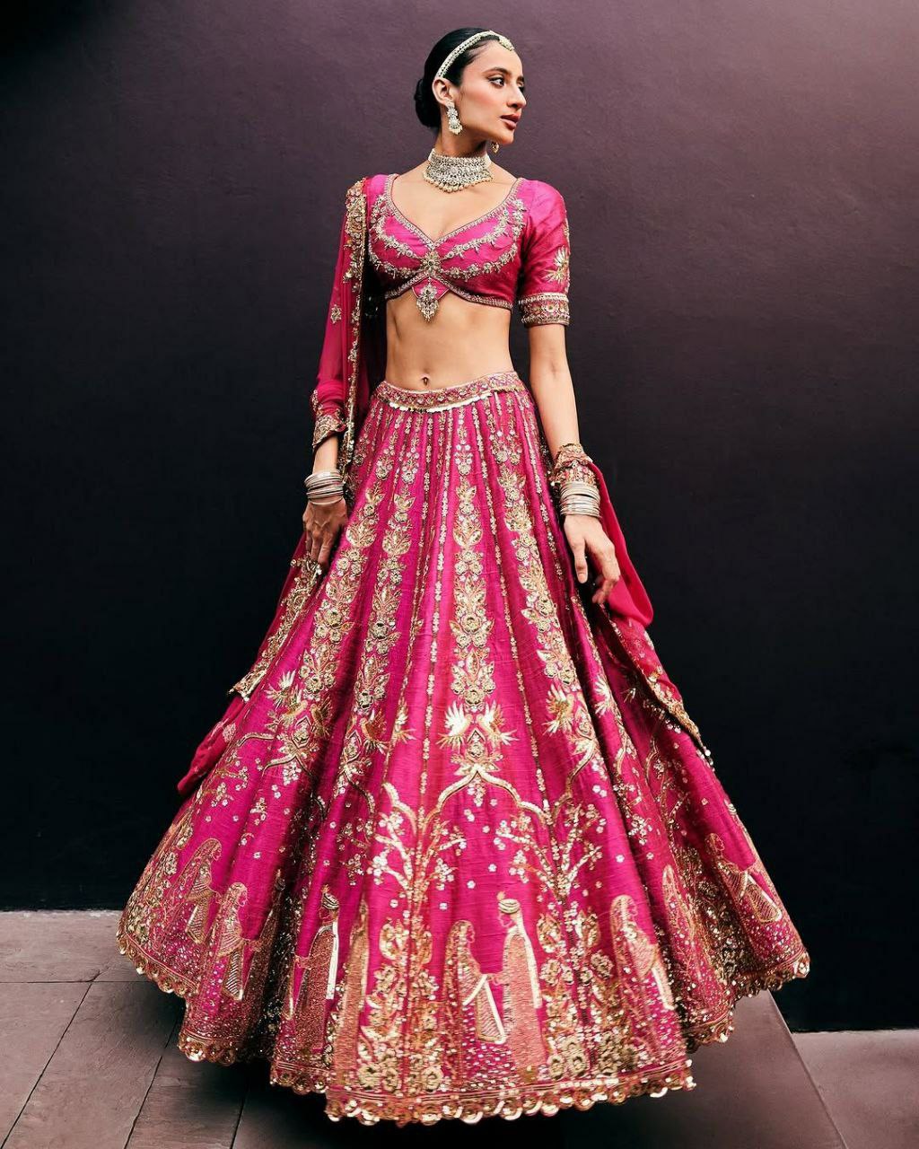Pramukh Fab Rani Pink Color Tapeta Silk Lehenga Choli
