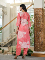 Thumbnail for Yufta Pink Cotton Straight Lace Wor Kurta Dupatta Set - Distacart