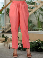 Thumbnail for Yufta Pink Cotton Straight Lace Wor Kurta Dupatta Set - Distacart