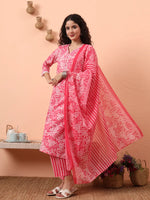 Thumbnail for Yufta Pink Ethnic Motifs Pure Cotton Straight Kurta Pant Set - Distacart