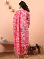 Thumbnail for Yufta Pink Ethnic Motifs Pure Cotton Straight Kurta Pant Set - Distacart