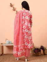 Thumbnail for Yufta Pink Pure Cotton Ethnic Motifs Straight Kurta Pant Set - Distacart