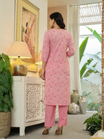 Thumbnail for Yufta Pink Pure Cotton Thread Work Sequins Work Kurta Dupatta Pant Set - Distacart
