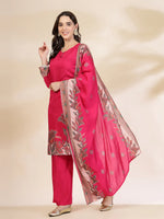 Thumbnail for Yufta Pink Silk Straight Kurta With Palazzo Dupatta Set - Distacart
