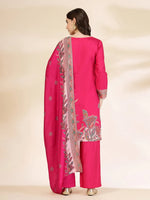 Thumbnail for Yufta Pink Silk Straight Kurta With Palazzo Dupatta Set - Distacart