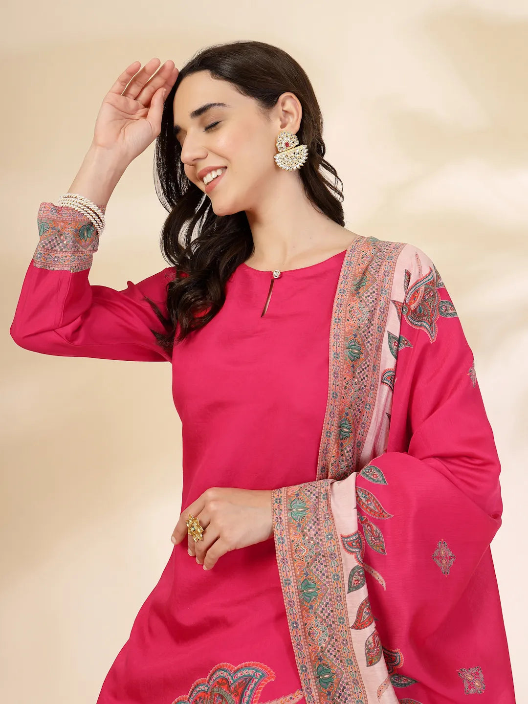 Yufta Pink Silk Straight Kurta With Palazzo Dupatta Set - Distacart