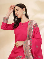 Thumbnail for Yufta Pink Silk Straight Kurta With Palazzo Dupatta Set - Distacart