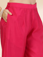 Thumbnail for Yufta Pink Silk Straight Kurta With Palazzo Dupatta Set - Distacart