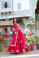 Thumbnail for Evanik Pink Vichitra Silk Sequins and Thread Embroidery Work Gown Dupatta
