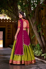 Thumbnail for Evanik Pista South-style Kanchipuram silk lehenga With Unstitched Blouse & Dupatta