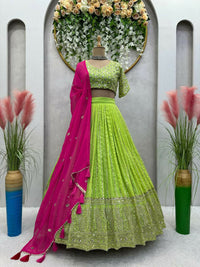Thumbnail for Jyoti Fashion Women's Green Faux Georgette Sequins with Thread Embroidered Designer Lehenga Choli Set