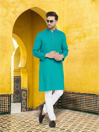 Thumbnail for Even Apparels Men's Rayon Green Self Design Kurta - Distacart
