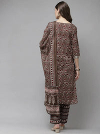 Thumbnail for Anubhutee Brown & Maroon Printed Pure Cotton Kurta with Trousers & Dupatta - Distacart