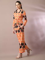 Thumbnail for Myshka Women's Multi Printed Polo Collar Party Top With Trousers Co-ord set - Distacart