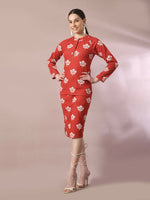 Thumbnail for Myshka Women's Rust Printed Round Neck Party Top With Skirt Co-ord set - Distacart