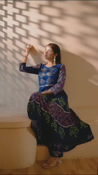 Aniyah Latest Cotton Block Printed Straight Kurta Blue Palazzo Set (AN-159K)