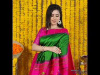 Very Much Indian Rajsi - Handloom Pure Cotton Paithani With Peacock Pallu - Dark Green