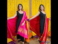 Very Much Indian Rajsi - Handloom Pure Silk Paithani Dupatta With Beautiful Zari Work and Handwoven Buttis - Pink