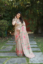 Thumbnail for Vastranavya Luxury and Beautiful Soft, Smooth, Flowing Original Pashmina Soft Cotton Saree with Matching Blouse Fabric - Cream - Distacart