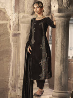 Thumbnail for Jyoti Fashion Women's Brown Velvet Floral Resham Thread with Jari work Kurta with Trouser & Dupatta - Distacart