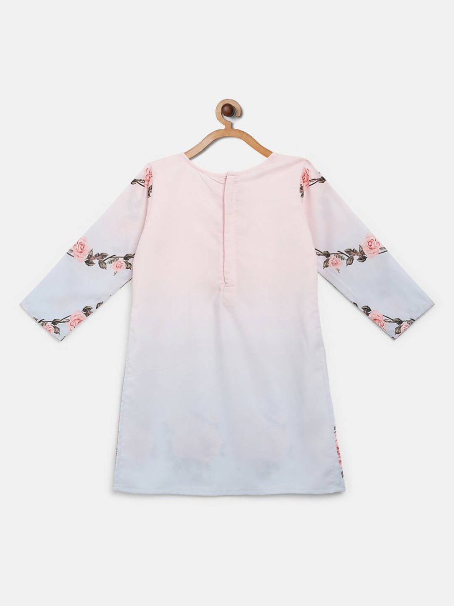 Ahalyaa Pink Crepe Floral Print Kids Kurta Sharara Set With Dupatta For Girls - Distacart