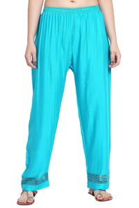 Thumbnail for Asmaani Turquoise Color Plain Lace Palazzo