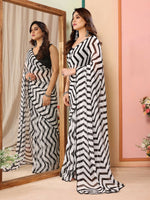 Thumbnail for Partywear Designer Black & White Georgette Fancy Saree - Satrangi - Distacart