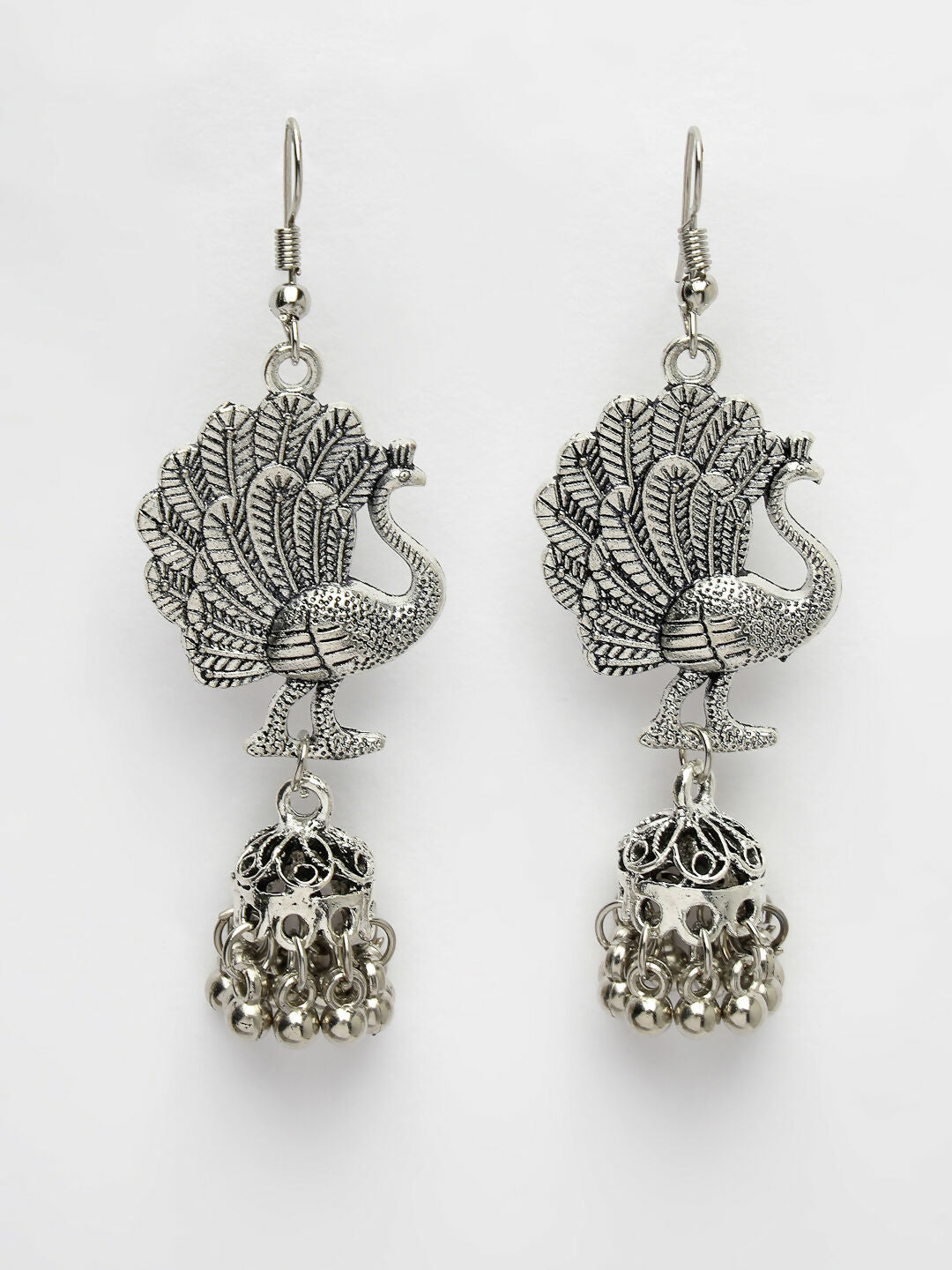 NVR Women's Silver-Toned Peacock Desing German Silver Oxidised Dome Shaped Jhumka Earrings - Distacart