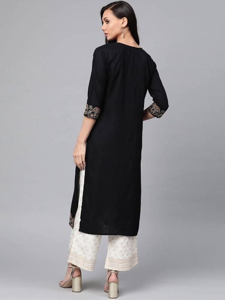 Anubhutee Black & Off-White Embroidered Kurta with Palazzos - Distacart