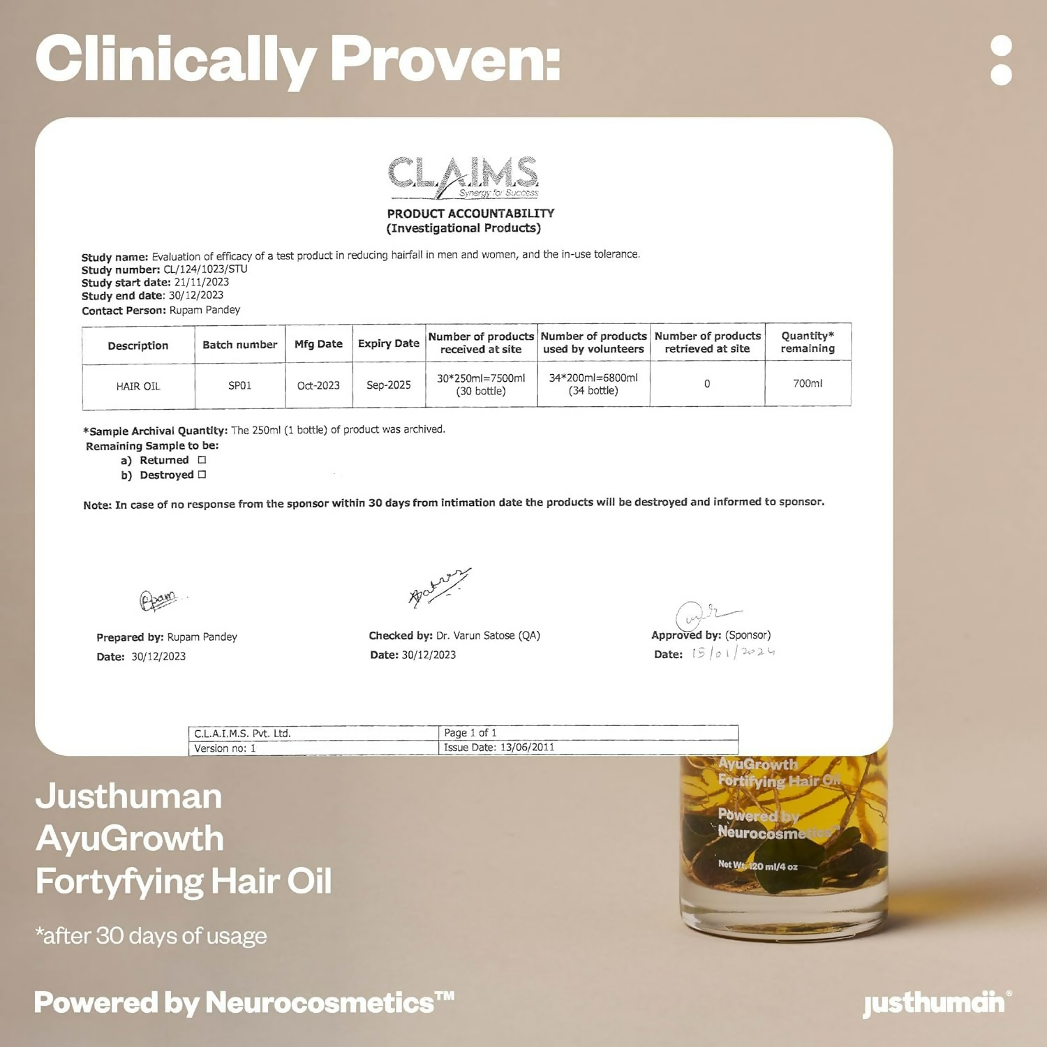 JustHuman AyuGrowth Fortifying Hair Oil - Distacart