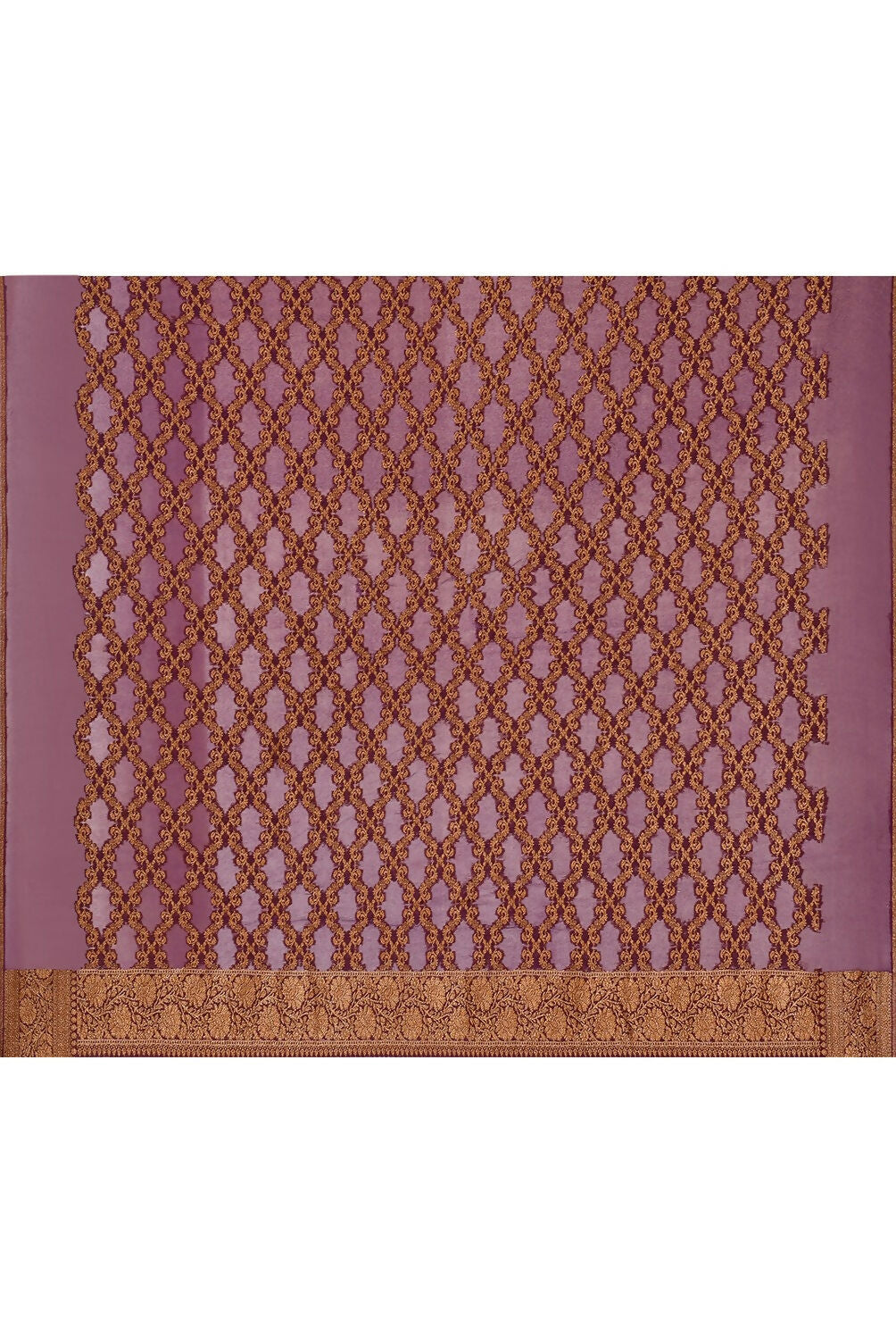 Joban Fashion Plum Purple Crepe Chiffon Pure Handloom Banarasi Silk Saree