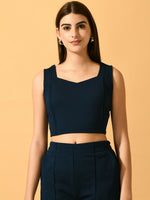 Thumbnail for Myshka Women's Navy Blue Solid Party Top - Distacart