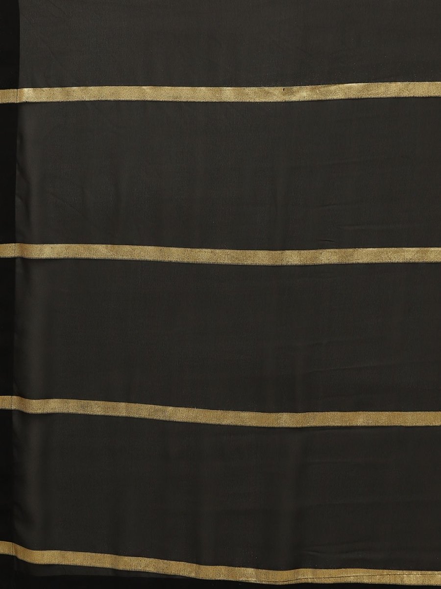 Ahalyaa Women's Black Georgette Gold Print Ready to Wear Saree