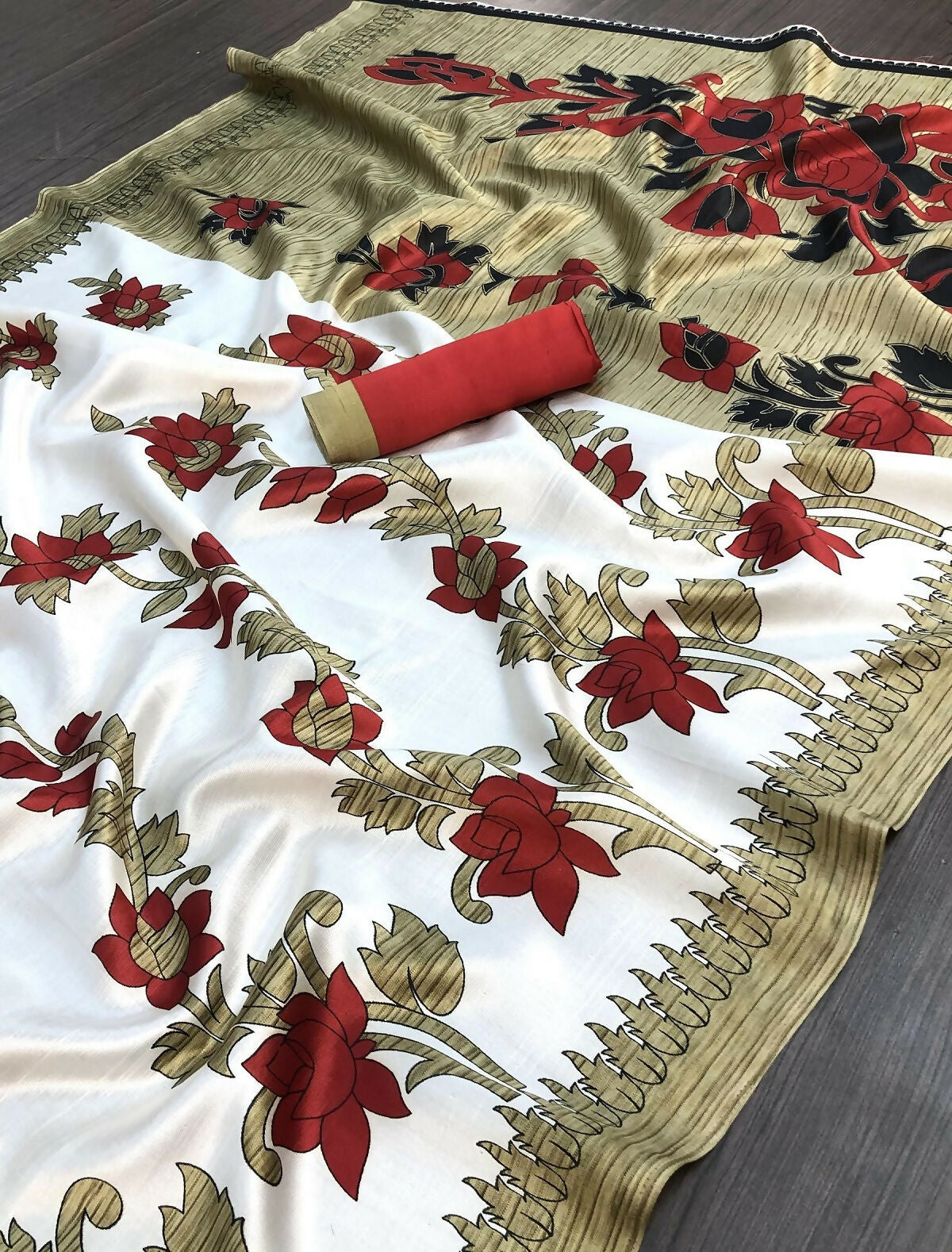 Vamika White Printed Art Silk Saree - Distacart