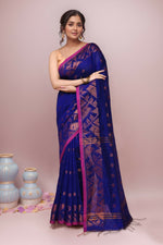 Thumbnail for Joban Fashion Blue Cotton Blend Handloom Saree